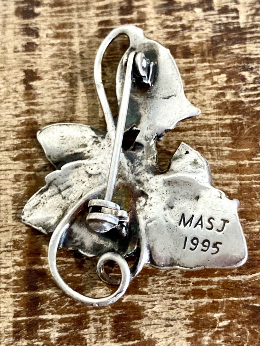 Vintage Sterling Fairy Brooch MASJ 1995 • Nature Leaf Flower Pin Cottagecore - Picture 2 of 10